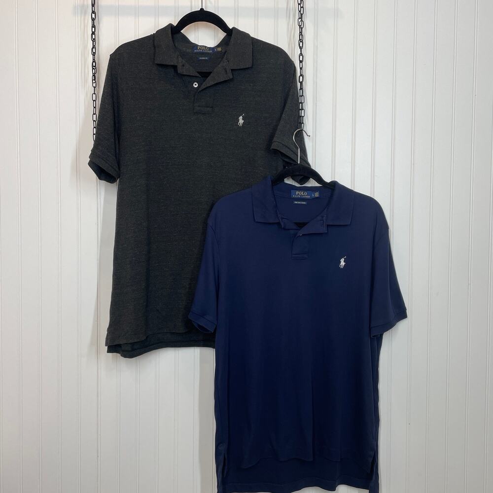 Polo Ralph Lauren Men’s Black & Navy Blue Short Sleeve Polo Shirt Bundle Size L